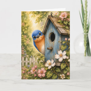 Peekaboo Bluebird Fågelhus Vattenfärg Blank Kort