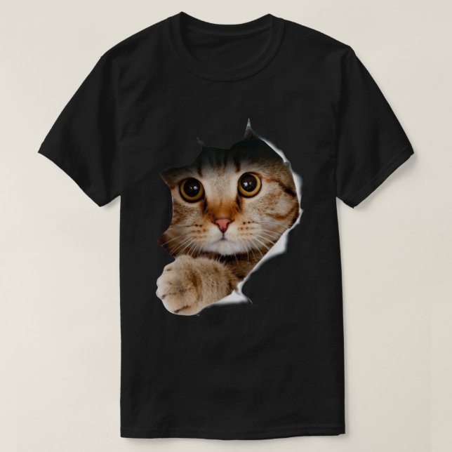 Peekaboo Cat Torn Fabric 3D Realistic Art T Shirt (Design framsida)