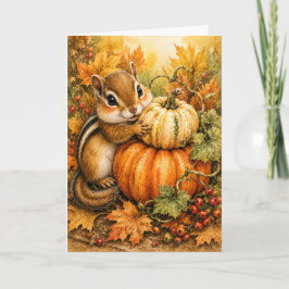 Peekaboo Chipmunk Pumpkin Skördevattenfärg Blank Kort