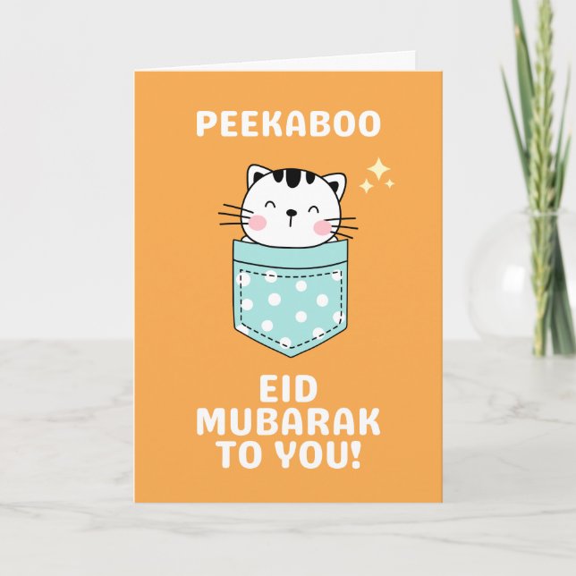 Peekaboo Cute Cat Eid Mubarak Eid-kort Helgkort (Framsida)