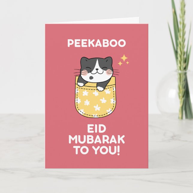 Peekaboo Cute Kawaii Eid Mubarak Card Helgkort (Framsida)