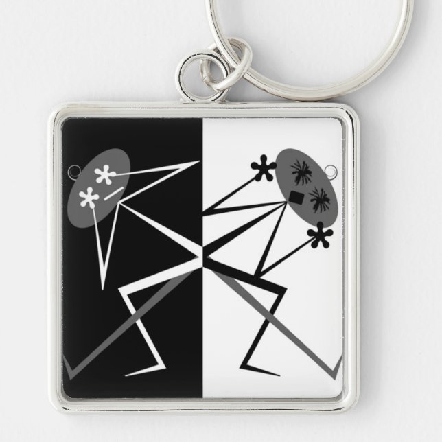 Peekaboo Fyrkantig Silverfärgad Nyckelring (Framsidan)