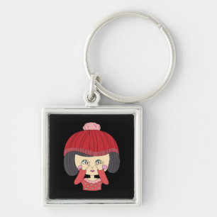 Peekaboo Girl Sloth Design Fyrkantig Silverfärgad Nyckelring