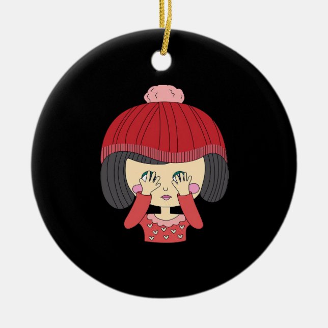 Peekaboo Girl Sloth Design Julgransprydnad Keramik (Framsidan)