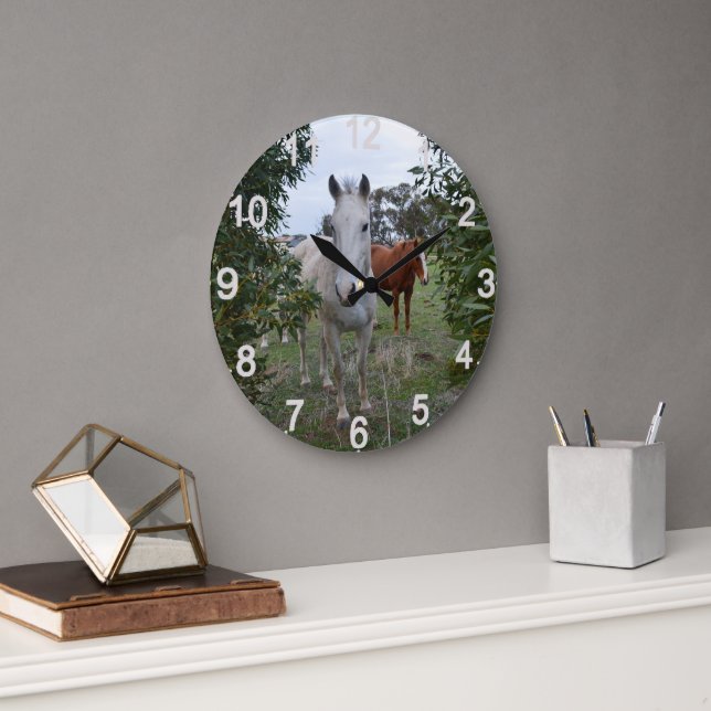 Peekaboo Horses, Wall Clock Stor Klocka (Kontor)