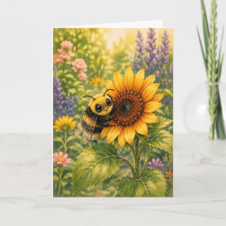Peekaboo Humla Solros Watercolor Blank Kort