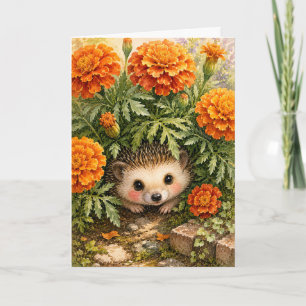 Peekaboo Igelkott Marigold Trädgård Akvarell Blank Kort