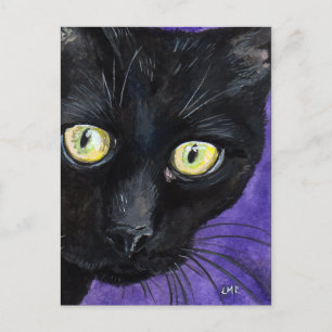 Peekaboo Illustration av svart katt vattenfärg Vykort