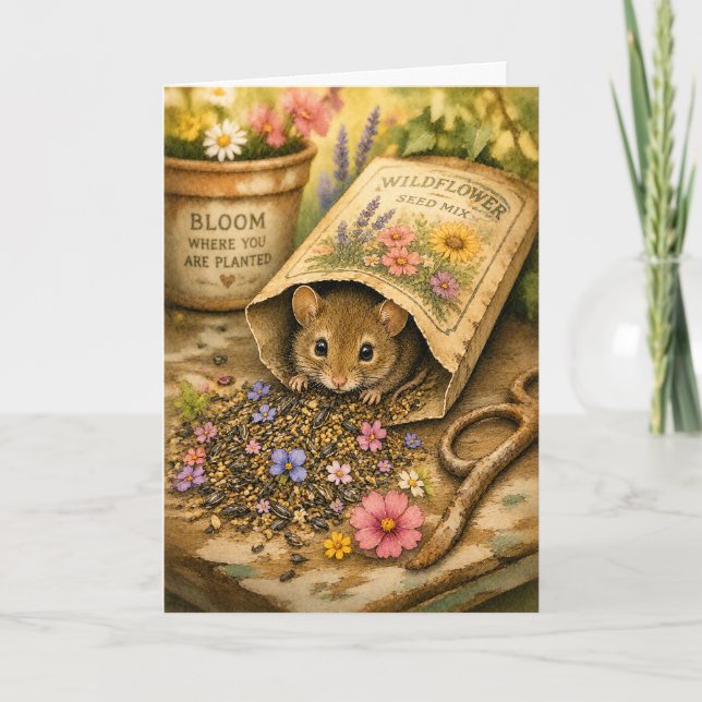 Peekaboo Mus Fröpaket Vattenfärg Blank  Kort (Framsida)