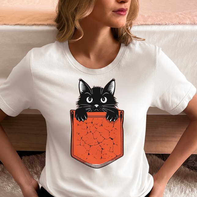 Peekaboo Svart Katt Ficka  T Shirt (Skapare uppladdad)