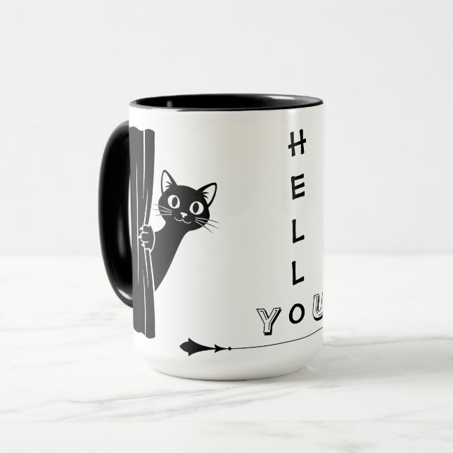 Peekaboo Svart Katt Rolig Mugg (Framsida vänster)