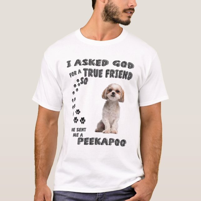 Peekapoo som säger Mamma Pappa Costume, Cute Pudel T Shirt (Framsida)