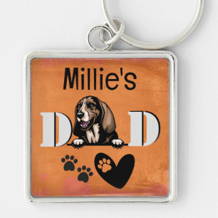 Peeking av Personlig för Basset Hound Fyrkantig Silverfärgad Nyckelring
