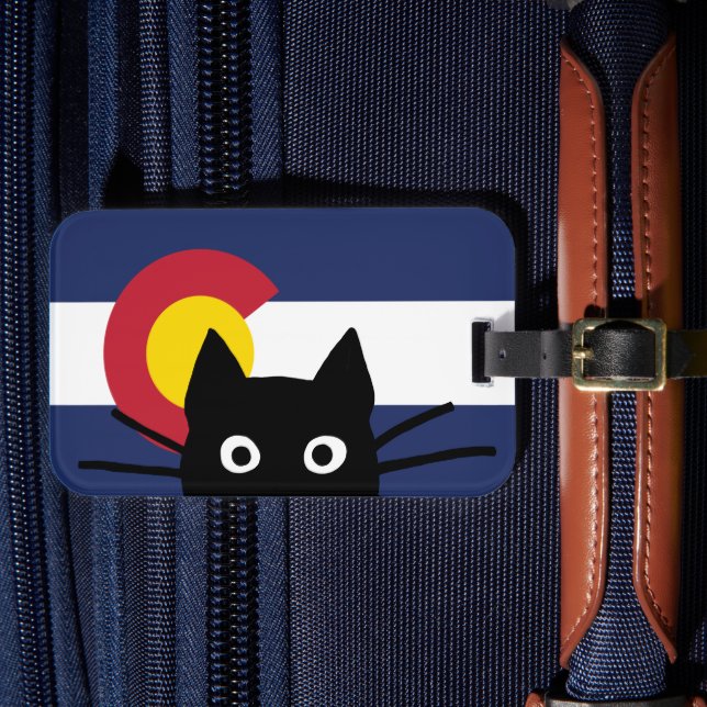 Peeking Black Cat Colorado Flagga Bagagebricka (Framsida Insitu 4)