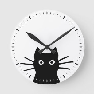 Peeking Black Cat Funny Cat Rund Klocka