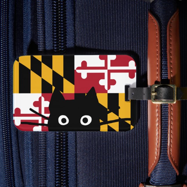 Peeking Black Cat Maryland Statlig flagga Bagagebricka (Framsida Insitu 4)