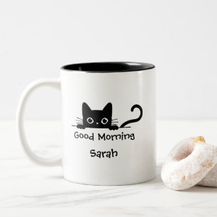 Peeking Black Cat Mugg - Anpassningsbar Text Coffe