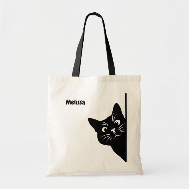 Peeking Black Cat Personalized Gift for Cat Lovers Tygkasse (Framsidan)