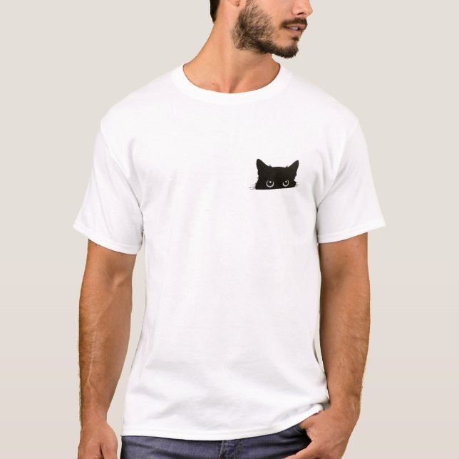 Peeking Black Cat Pocket T Shirt (Framsida)