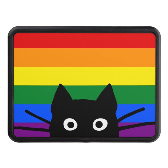 Peeking Black Cat Pride Rainbow Flagga Dragkroksskydd (Framsidan)