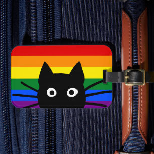 Peeking Black Cat Rainbow Flagga Bagagebricka