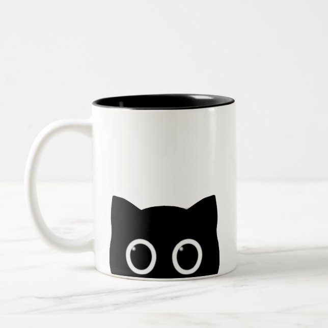 Peeking Black Cat Two-tone Mug Två-Tonad Mugg (Vänster)