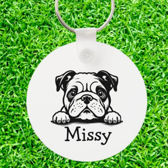 PEEKING Bulldog Puppy Personlig Nyckelring (Carry your love for bulldogs everywhere with a personalized PEEKING Bulldog Puppy keychain)