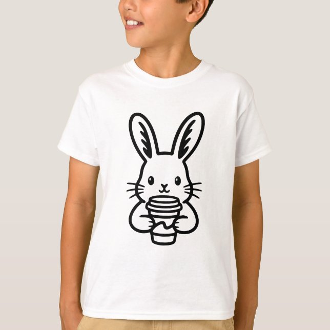 Peeking Bunny with Coffee Cup T Shirt (Framsida)