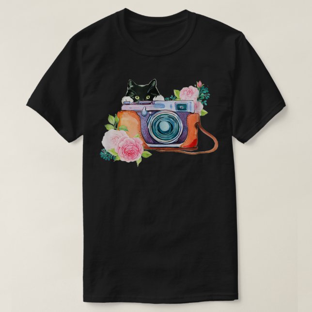 Peeking Cat Camera  T Shirt (Design framsida)