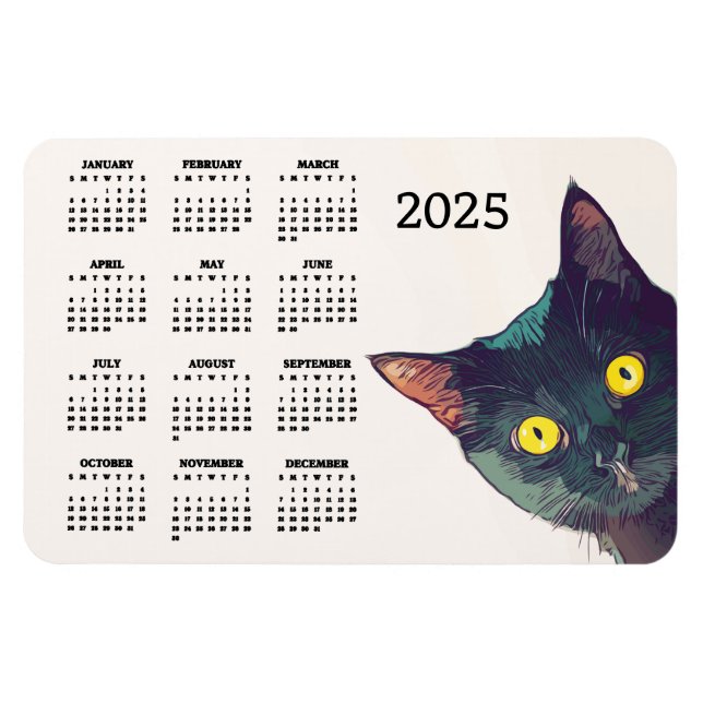 Peeking Cat Design 2025 Calendar Magnetic Card Magnet (Horisontell)