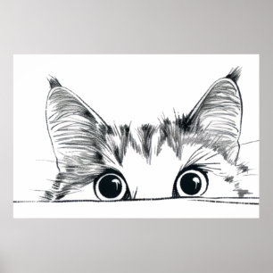 Peeking Cat Line teckning Poster