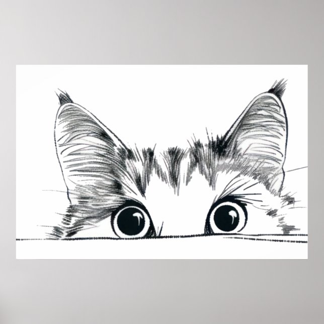 Peeking Cat Line teckning Poster (Framsidan)