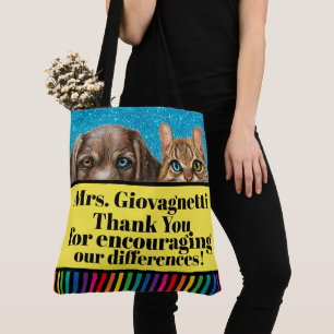 Peeking Cat och Hund Teacher Tote - Se tillbaka! Tygkasse
