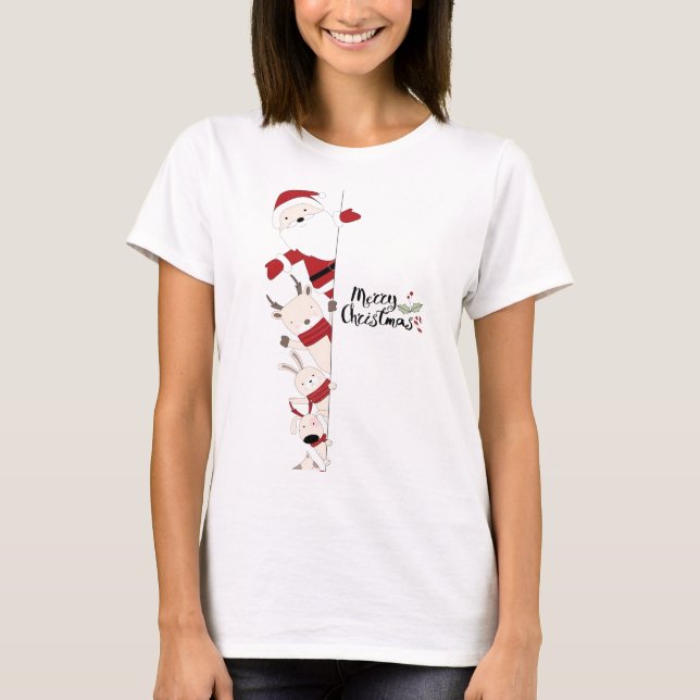 Peeking Christmas Friends T Shirt (Framsida)