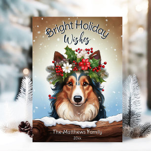 Peeking Collie Bright Önskemål Winter Pet Porträtt Julkort