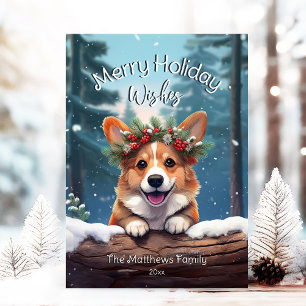 Peeking Corgi Winter Wonderland God jul Julkort