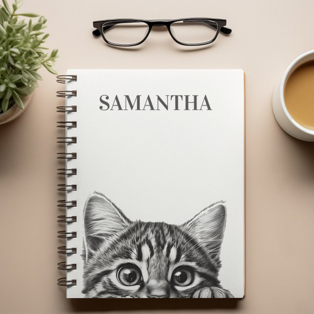 Peeking Cute Cat Monogram Kitten Anteckningsbok (Skapare uppladdad)