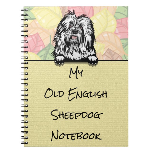 Peeking Cute Old English Sheepdog notebook Anteckningsbok (Framsidan)