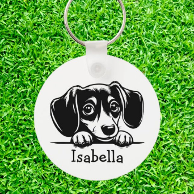Peeking Dachshund Puppy Personlig Nyckelring (Thoughtful Gifts for  Dachshund Puppy lover)