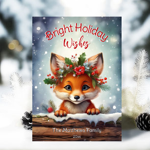 Peeking Fox Bright Önskemål Snowy Winter Wonderlan Julkort