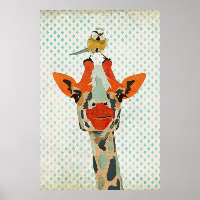 Peeking Giraffe & Little Bird Art Poster (Framsidan)