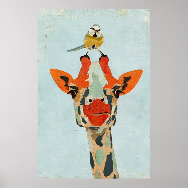 Peeking Giraffe & Little Bird Art Poster (Framsidan)