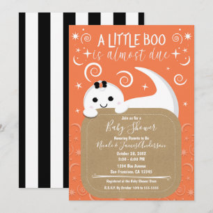 Peeking Girl Ghost Orange Halloween Baby Shower Inbjudningar