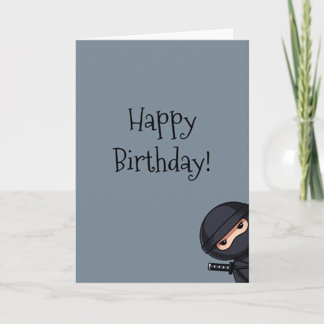 Peeking Ninja on Grey Birthday Kort (Framsida)