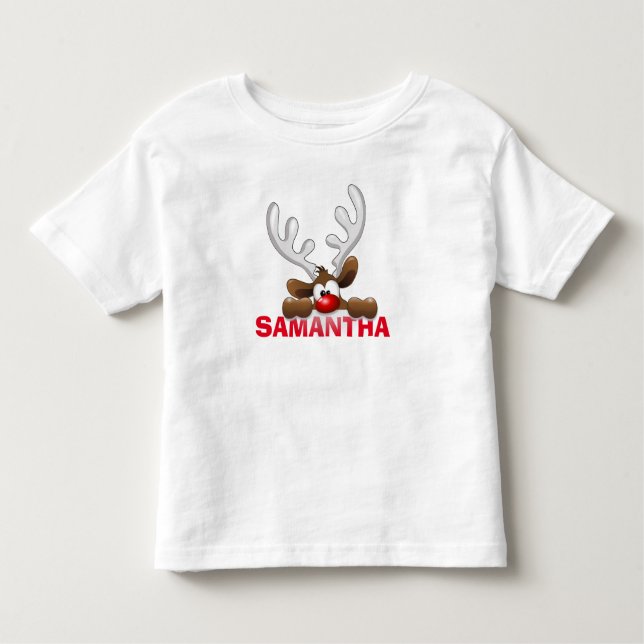 Peeking Reindeer Småbarn Bra Jersey T-Shirt (Framsida)