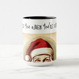 Peeking Santa See's Sleeping jul Coffee Mugg