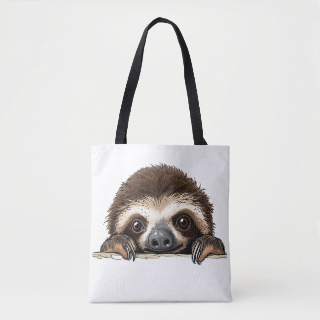 Peeking Sloth Tote Bag Tygkasse (Framsida)