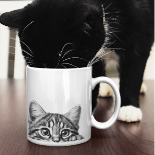 Peeking Sneaky Cat Kitten Aduly Kaffemugg