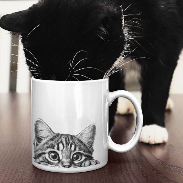 Peeking Sneaky Cat Kitten Aduly Kaffemugg (Skapare uppladdad)