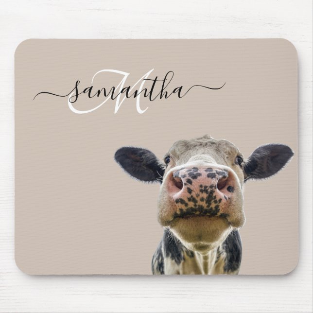 Peeking Sneaky Cow Personlig Monogram Musmatta (Framsidan)